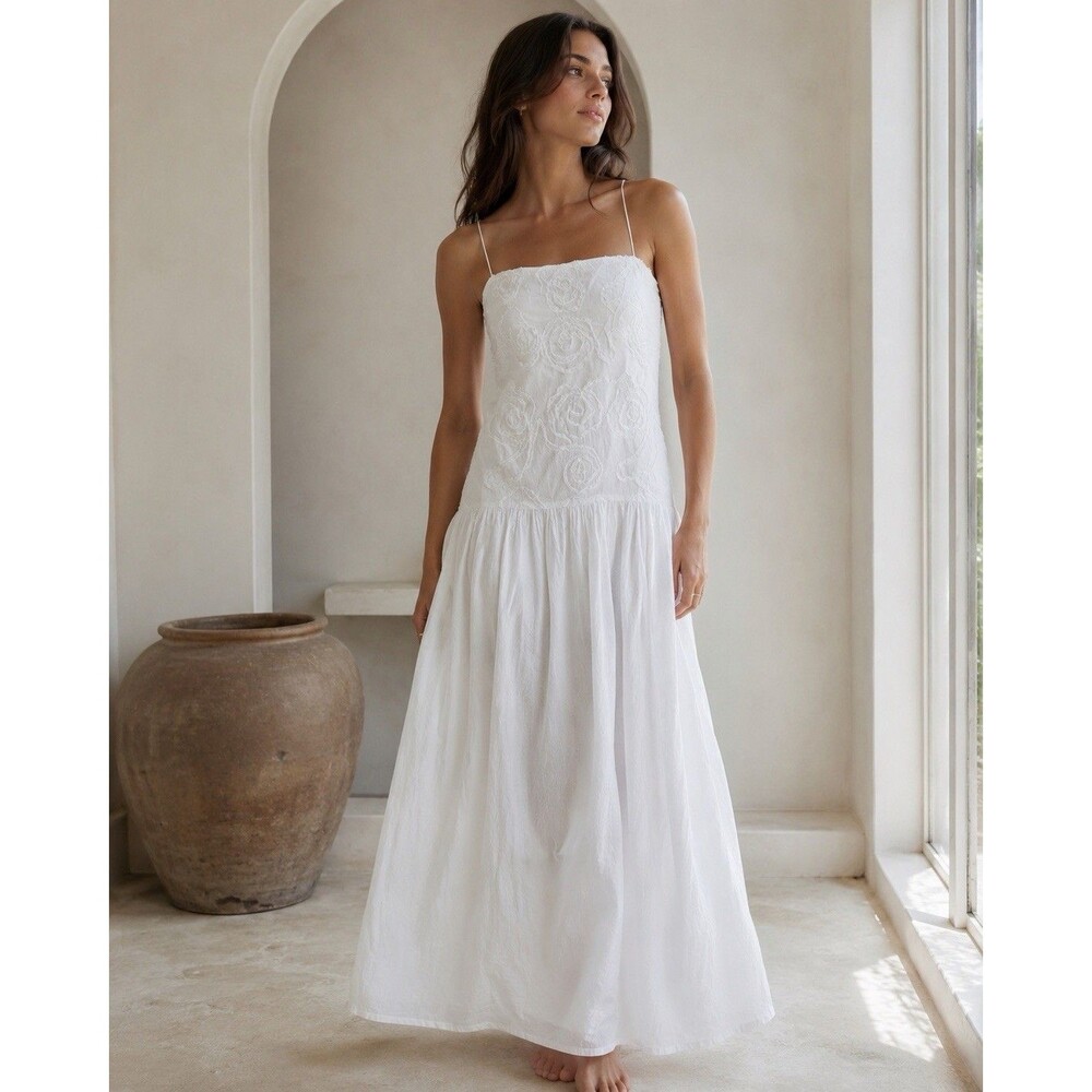 Bec + Bridge Haze Dress White Maxi USA 2 Rosette Drop Waist Made Australia Beach